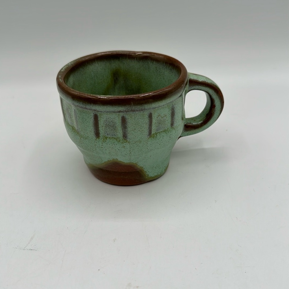 Frankoma Flat Cup Wagon Wheel Prairie Green Mug and saucer. - Picture 2 of 8